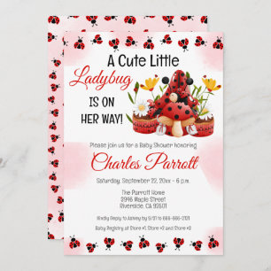 Invitación Una Pequeña Y Pequeña Ladybug Está En Camino De Ba