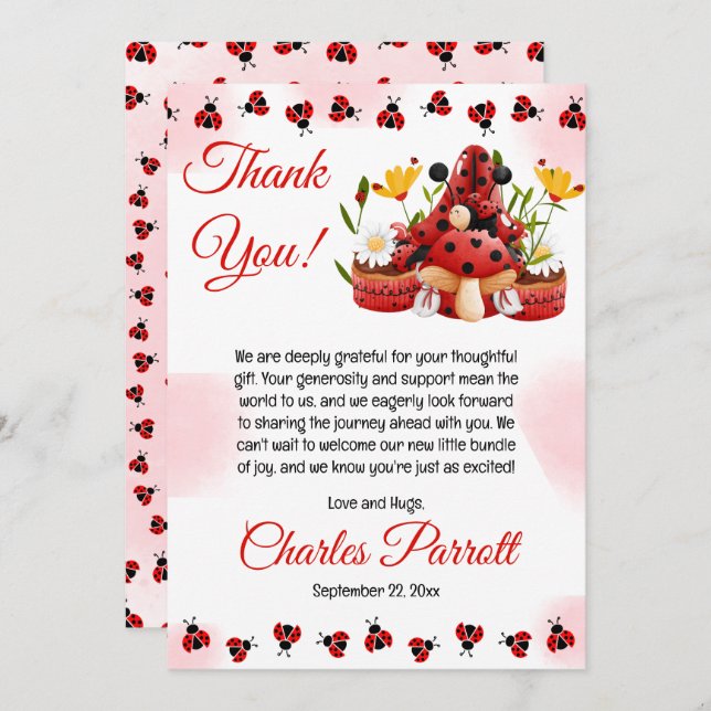 Invitación Una Pequeña Y Pequeña Ladybug Está En Camino De Ba (Anverso / Reverso)