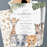 Invitación Una pequeña y salvaje, Safari Animals Baby Shower<br><div class="desc">Invite a sus invitados a una aventura salvaje con la "Invitación a ducha de animales salvajes de un Safari Baby Animals Baby Shower". Perfecto para celebrar a un bebé que llegará pronto, esta invitación incluye adorables animales de safari en acuarela de una jirafa, un elefante, un león y una cebra....</div>