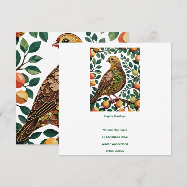 Invitación Una Perdiz En Un Árbol De Peras Tipo Esténcil Reco (Anverso / Reverso)