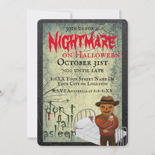 Invitación Una pesadilla para el Fiesta de horror de Hallowee (Anverso)