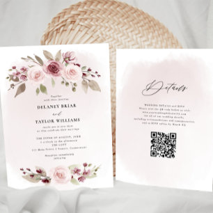Invitación Una pieza de Boda de guirnalda floral rosa Rubor