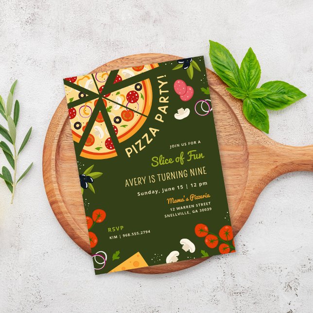 Invitación Una rebanada de niños divertidos Fiesta de la pizz (Subido por el creador)