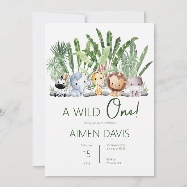 Invitación ¡Una salvaje! Primer cumpleaños (Anverso)