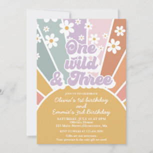 Invitación Una Salvaje y tres Girasoles Arcoíris Retro Sunshi