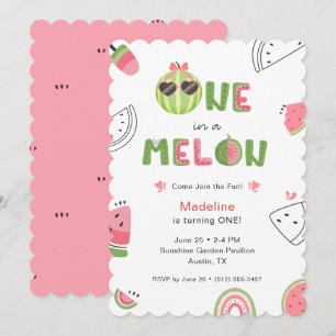 Invitación Una sandía de Melón Cumpleaños de niña por primera