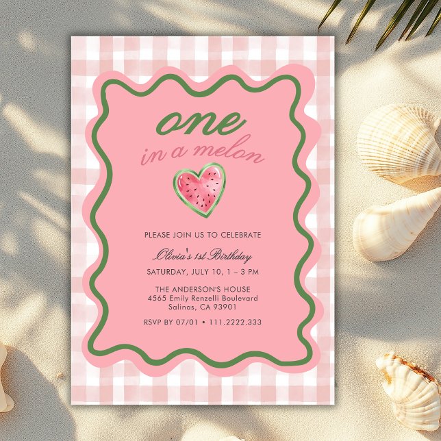 Invitación Una Sandía Fruta Cumpleaños 1ª Niña  (Subido por el creador)