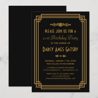 Invitación Una simple fiesta de cumpleaños negra Art déco inv