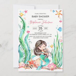 Invitación Una sirena cutáneo de color bajo el mar Baby Showe