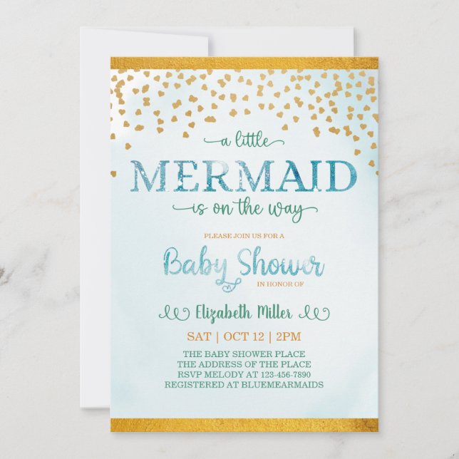 Invitación Una Sirenita Está En Camino De Baby Shower (Anverso)