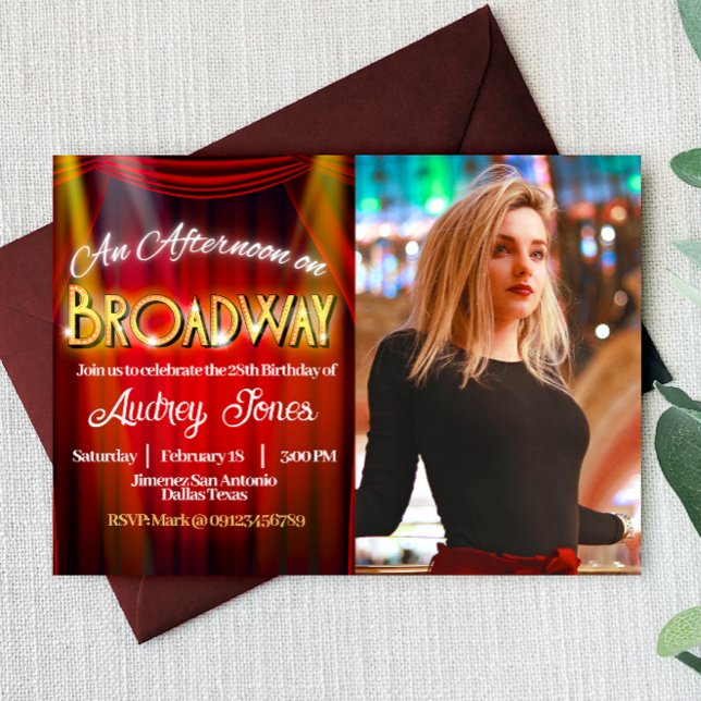 Invitación Una Tarde en Broadway Cumpleaños con Foto (An Afternoon on Broadway Birthday with Photo Invitation)