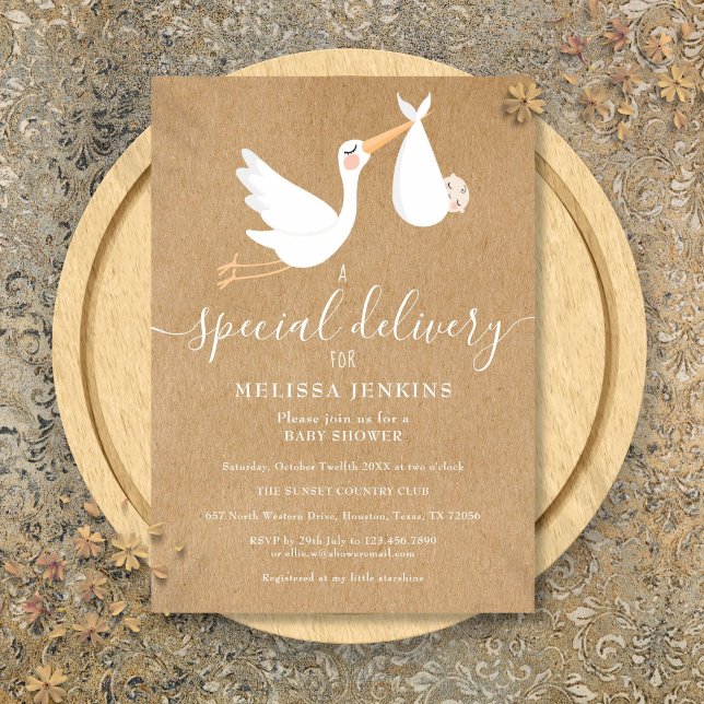 Invitación Una tienda de entrega especial Baby Shower / Sprin (A Special Delivery Stork Baby Shower Sprinkle Invitation)