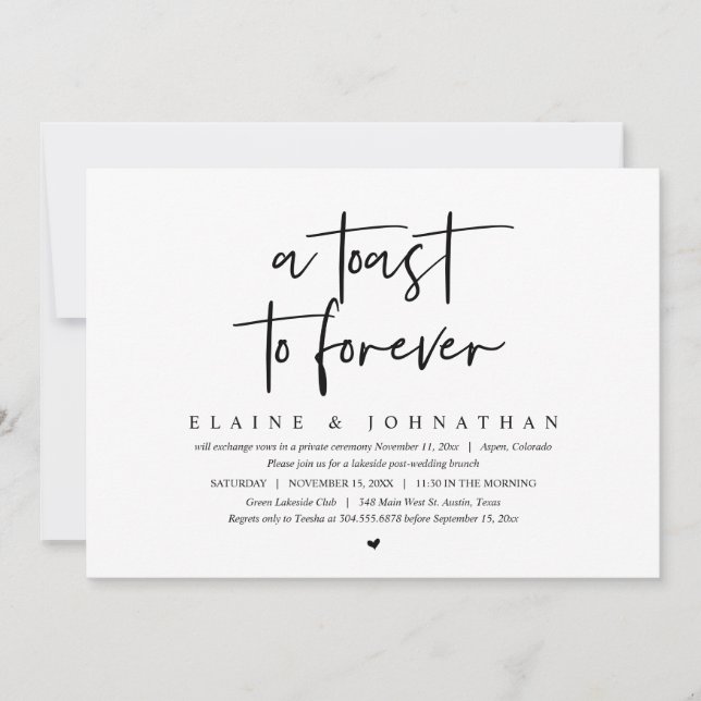 Invitación Una Tostada Para Siempre, Boda Elopement Brunch Fi (Anverso)