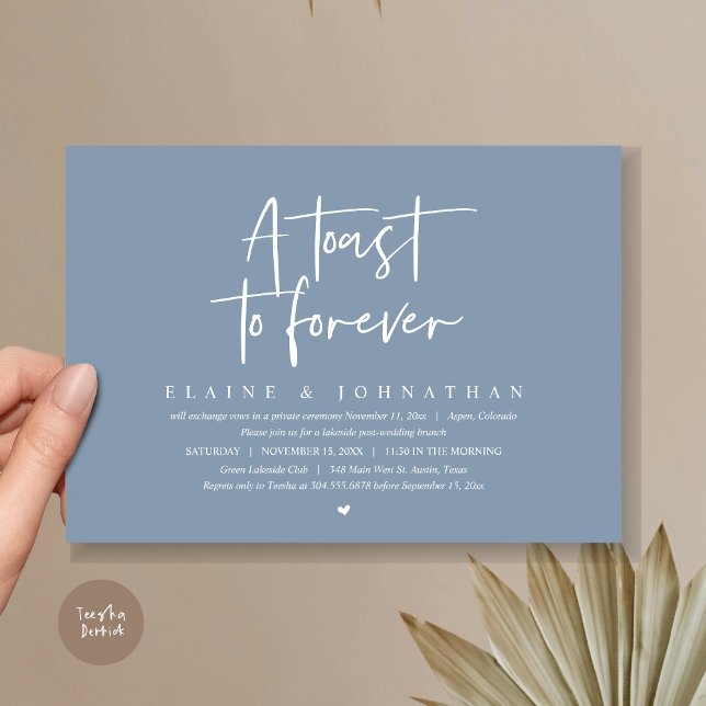 Invitación Una Tostada Para Siempre, Boda Elopement Brunch Fi (A Toast To Forever, Wedding Elopement Brunch Party Invitation Card, PDF, in Dusty Blue)