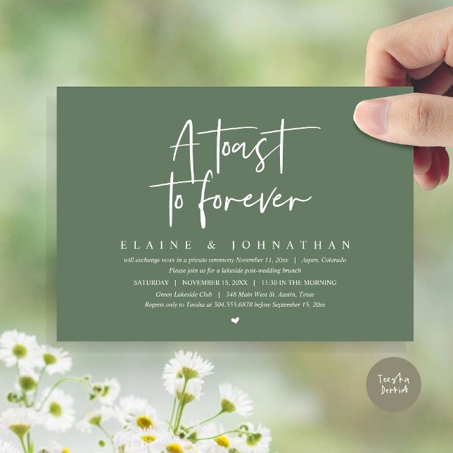 Invitación Una Tostada Para Siempre, Boda Elopement Brunch Fi (A Toast To Forever, Wedding Elopement Brunch Party Invitation Card, PDF, in Forest Sage Green)