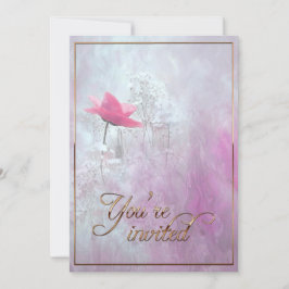 Invitación Una única rosa rosada/trineo de oro