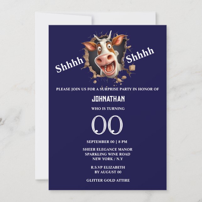 Invitación Una vaca divertida se enfrenta a una sorpresa fies (Anverso)