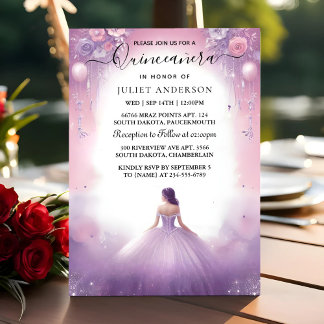 Invitación Una verdadera tiara de oro Lilac luz púrpura Quinc