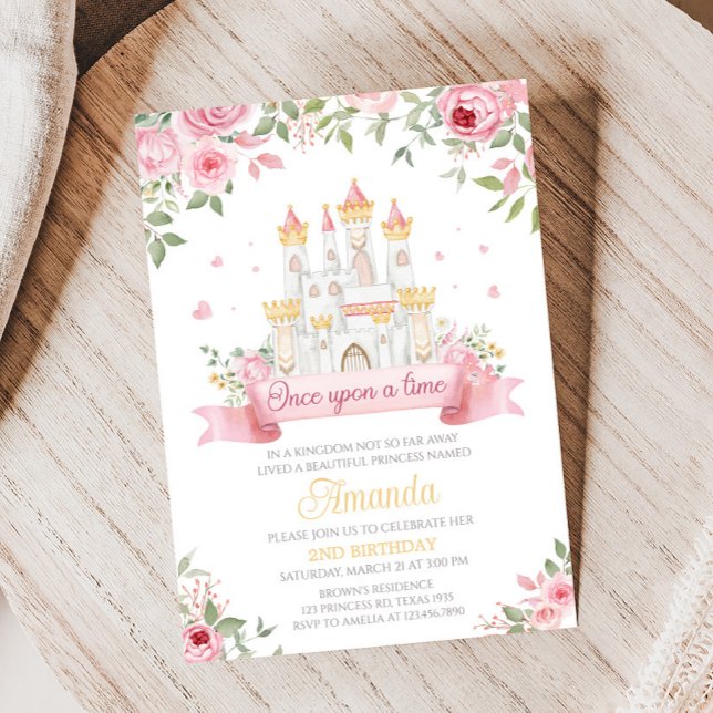Invitación Una vez a la fiesta de cumpleaños (Princess Castle Once Upon a Time Birthday Party Invitation)