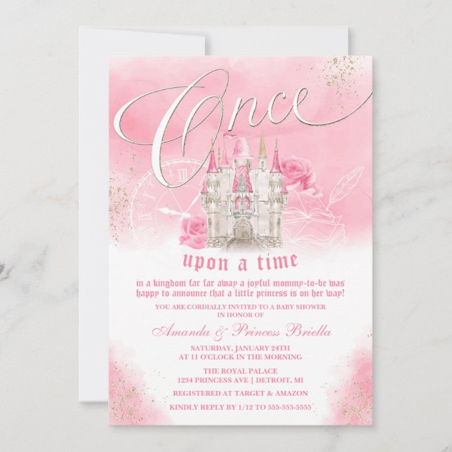 Invitación Una Vez El Castillo Princesa Baby Shower (Anverso)