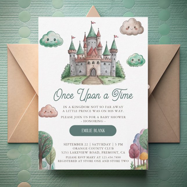 Invitación Una vez el Castillo Verde Pastel Baby Shower (Subido por el creador)