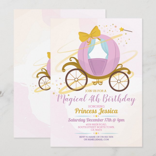 Invitación Una vez el transporte por cumpleaños de la princes (Anverso / Reverso)