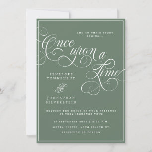 Invitación Una Vez en el Tiempo Fuente Flourish Verde Boda