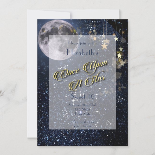Invitación Una Vez Una Estrella Dulce 16 Full Moon Gold (Anverso)