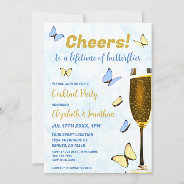 Invitación Una Vida De Fiesta De Cócteles Boda De Las Maripos (Anverso)