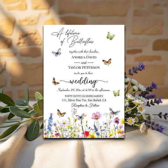 Invitación Una vida de mariposas Boda de flores silvestres (Subido por el creador)