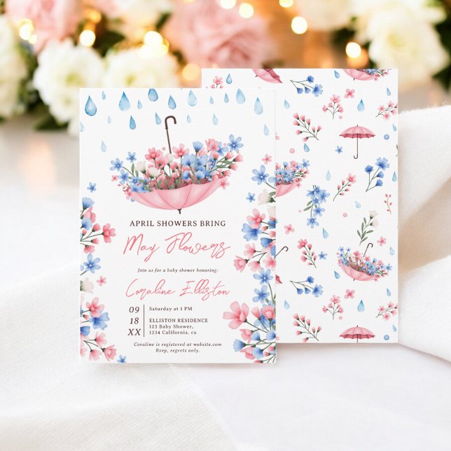Invitación Unas bonitas duchas de abril traen flores de mayo  (Cute April Showers Bring May Flowers Baby Shower Invitation)