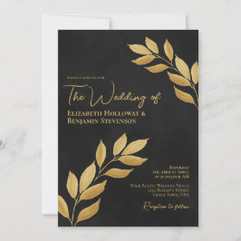 Invitación Unas hojas de lujo elegante Moda Boda negro y oro