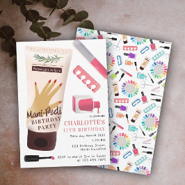 Invitación Uñas Manicura Pedicura Mani Pedi Cumpleaños de niñ
