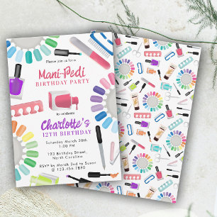 Invitación Uñas Manicura Pedicura Mani Pedi Cumpleaños de niñ