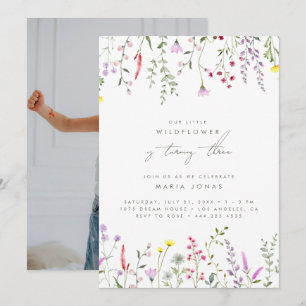 Invitación Unas Niñas Pequeñas Flor Silvestre Fiesta de Cumpl
