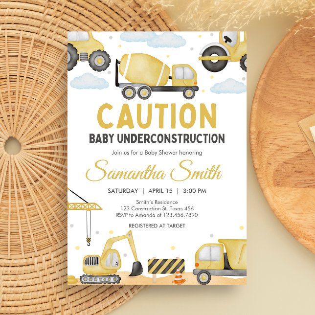 Invitación Under Construction Baby Shower (Caution Baby Under Construction Baby Shower Invitation)