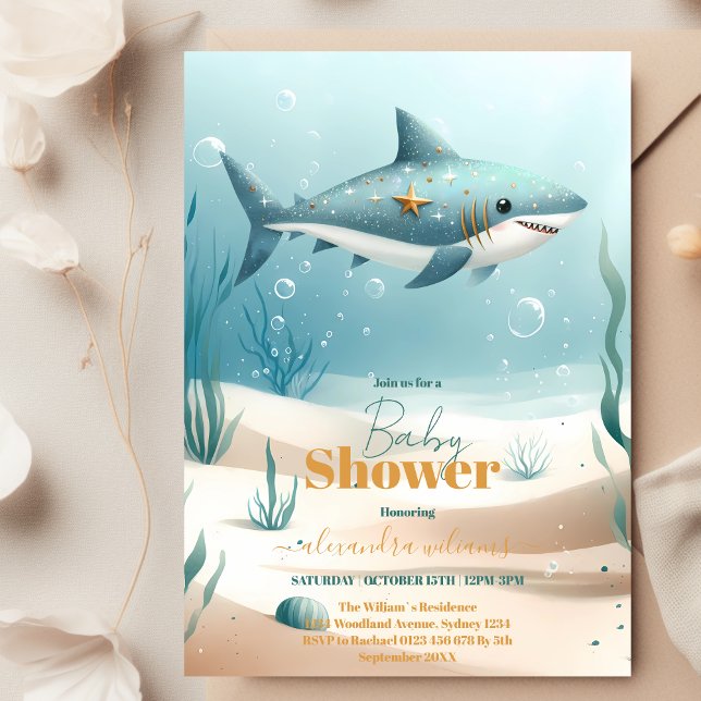 Invitación Under Sea Shark Watercolor Baby Shower (Subido por el creador)