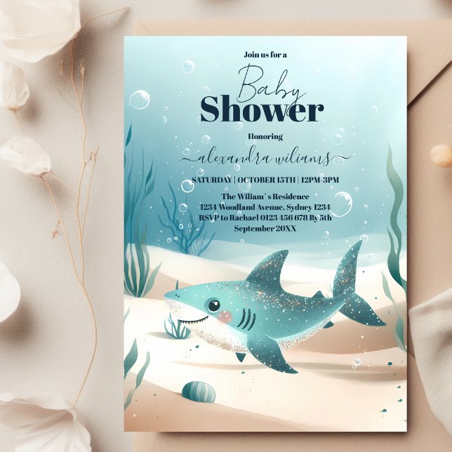 Invitación Under Sea Shark Watercolor Baby Shower (Subido por el creador)