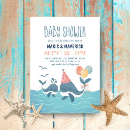 Invitación Under Sea Watercolor Whale Beach Baby Shower