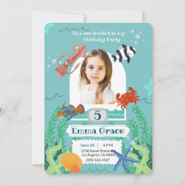 Invitación Under the Sea 5th Birthday Invitation with Photo 