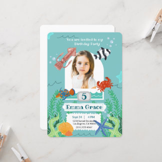 Invitación Under the Sea 5th Birthday Invitation with Photo 