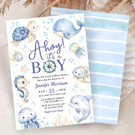 Invitación Under The Sea Ahoy It's A Boy Ocean Baby Shower 