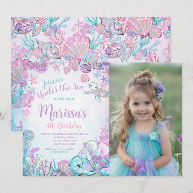 Invitación Under the Sea Animals Birthday Invitation (Anverso / Reverso)