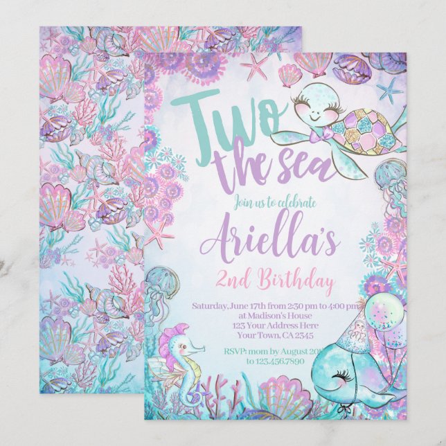 Invitación Under the Sea Animals Birthday Invitation (Anverso / Reverso)