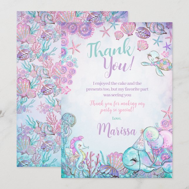 Invitación Under the Sea Animals Thank You Cards (Anverso / Reverso)