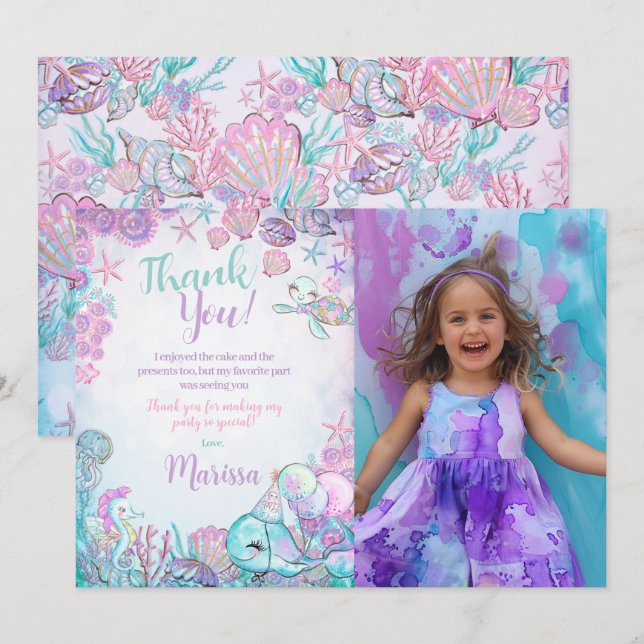 Invitación Under the Sea Animals Thank You Cards with Photo (Anverso / Reverso)