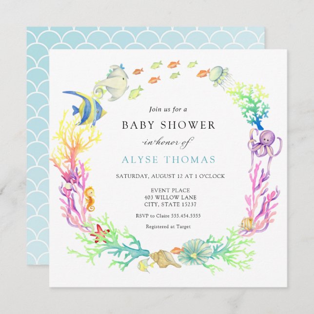 Invitación Under the Sea Baby Shower (Anverso / Reverso)