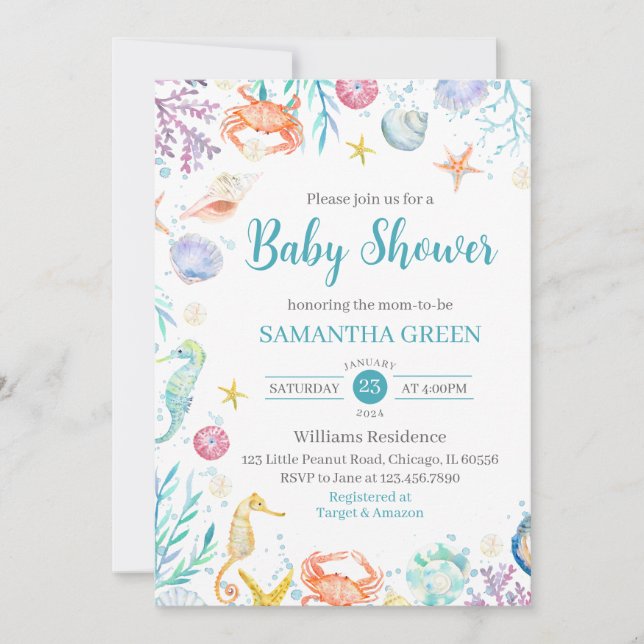 Invitación Under the Sea Baby Shower (Anverso)