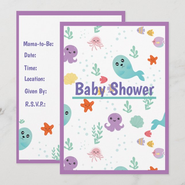 Invitación Under the Sea Baby Shower (Anverso / Reverso)