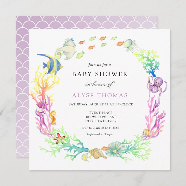 Invitación Under the Sea Baby Shower (Anverso / Reverso)